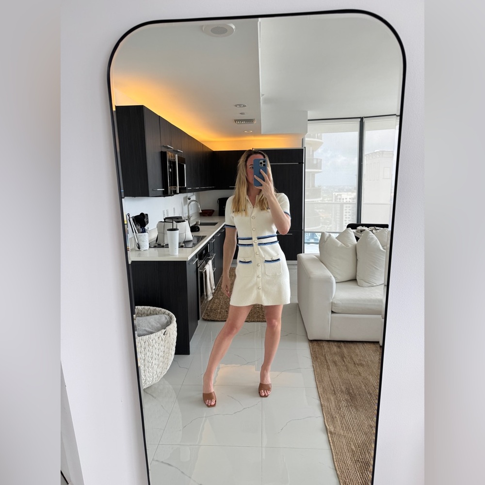 Chic Cream Dress with Blue Accents